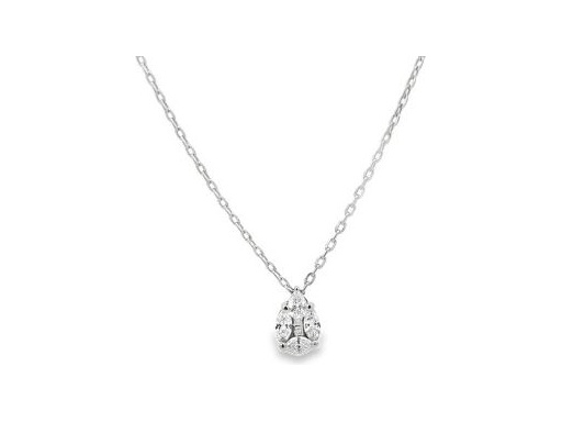 18K White Gold Pendant Necklace with Natural Marquise, Pear-shaped and Princess-cut Diamonds